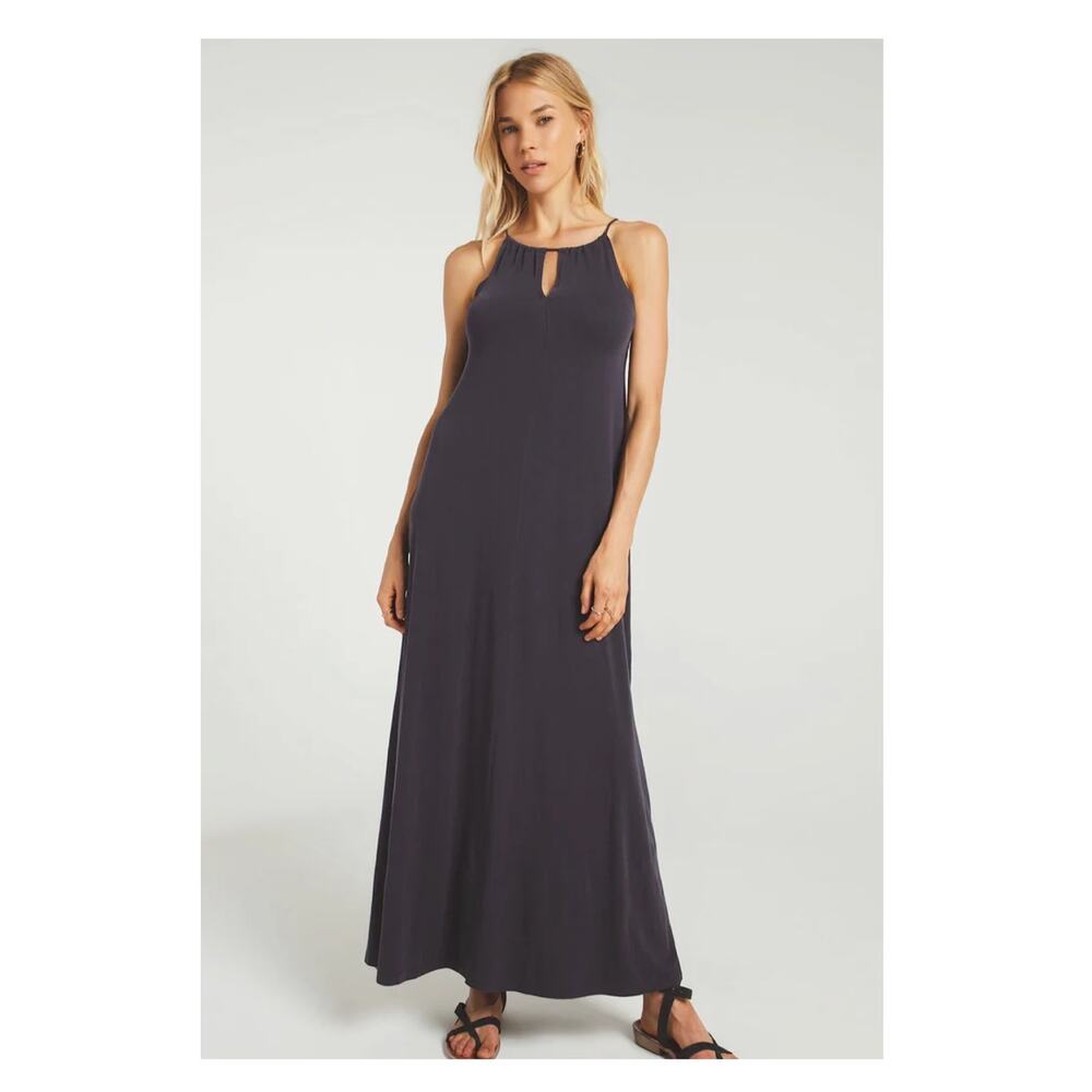Z Supply Gray Sleeveless High Neck Keyhole Marta Maxi Dress Sz.M